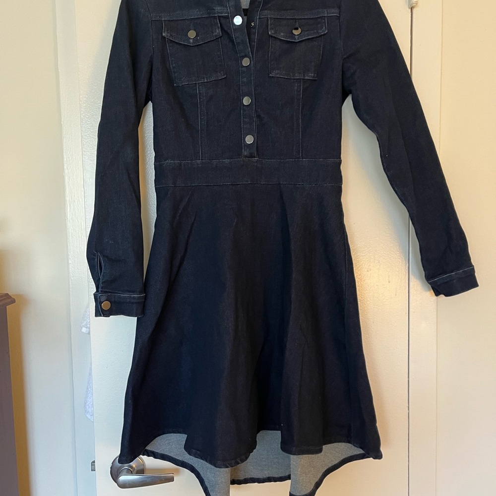 Dark Blue Denim Dress A Line XS